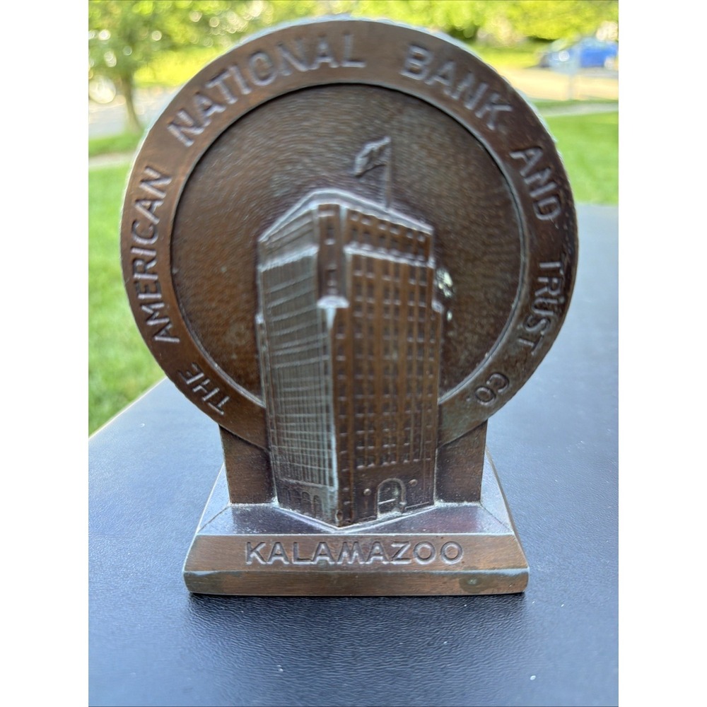 Banthrico Metal Coin Bank American National Bank Kalamazoo MI Promo Vtg HTF
